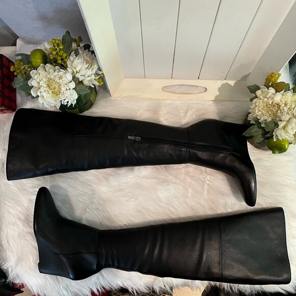 NEW Via Spiga Leather Wedge Over the Knee Kennedy OTK Wedge Heel Boots Black S… - Picture 16 of 16